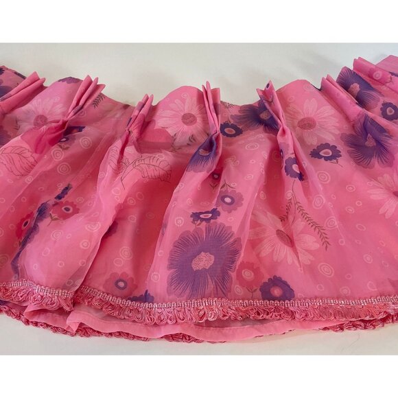 Vintage 70s valance curtain, pink, purple daisies, swag ruffled panel - Picture 3 of 10